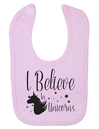 I Believe in Unicorns Girls Cute Newborn Toddler Baby Bib (Baby Pink)