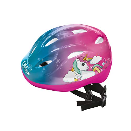 Children bicycle helmet pink, blue, rainbow, clouds