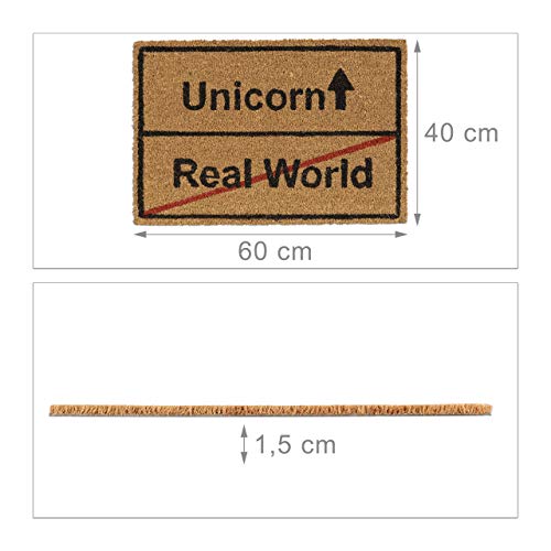 Relaxdays Coir Unicorn/Real World Doormat | Funny | Natural 40x60 cm