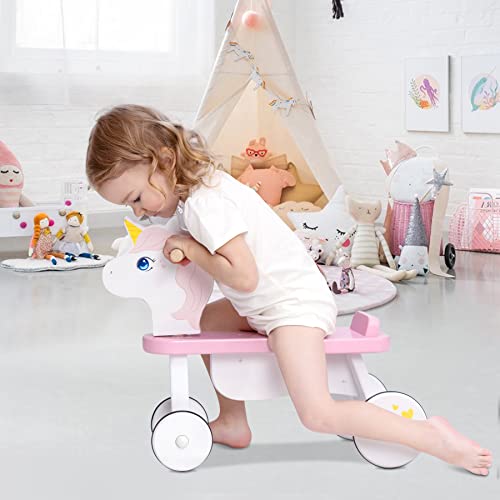 Girls Wooden Unicorn Push Along Bike 