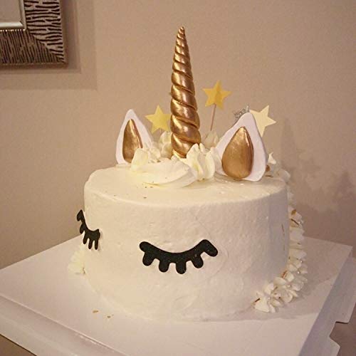 Large Unicorn Cake Topper Set, Handmade Gold Unicorn Cake Decoration Set with Horn