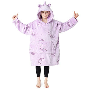 Girls Oversized Blanket Hoodie Kids Unicorn Fleece Fluffy Snuggle Hoodies CityComfort
