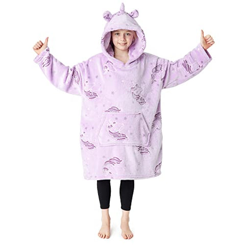 Girls Oversized Blanket Hoodie | Kids | Unicorn Fleece Fluffy Snuggle Hoodies | CityComfort