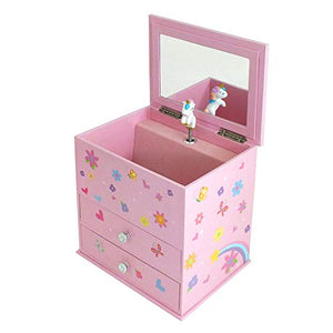 Girls Pink Unicorn Themed Musical 2 Drawer Jewellery Box | Mele & Co