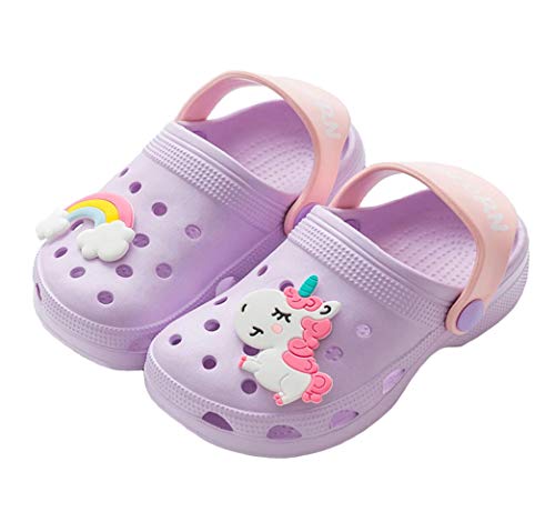Coralup Kids Summer Beach Clogs Mules Girls Unicorn Slipper Children Slip-On Sandals Purple Size UK 6 Kids