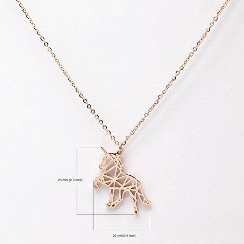 Rose Gold Plated Unicorn Necklace Dimensions Picture