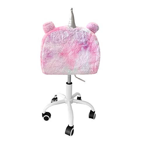 Kids Faux Fur Rolling Desk Chair Unicorn Design Multicoloured Fur Heritage Kids