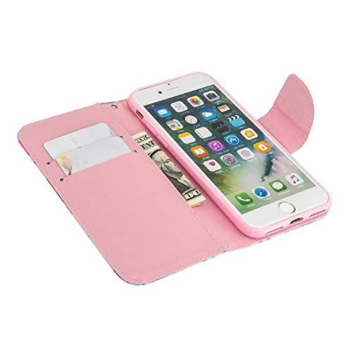 Nadoli Colorful Flip Case for iPhone 8 Plus/7 Plus 5.5",Cute Unicorn Painted Pu Leather Bookstyle Magnetic Closure Wrist Strap Wallet Case Cover with Stand Function