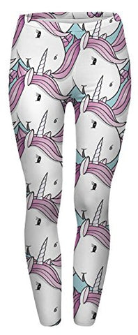 Fringoo Women Unicorn Printed Leggings (One Size Fits: 8/10 / 12, White Unicorns)
