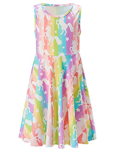 Sleeveless Round Neck Unicorn Sundresses Girls | Rainbow Coloured 