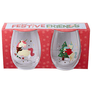 Fun Christmas Unicorn Glass Tumbler | Set Of 2