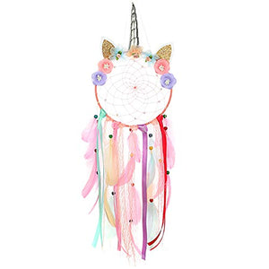 Unicorn Dream Catcher With Horn | Natural Feathers | Home Decorations 
