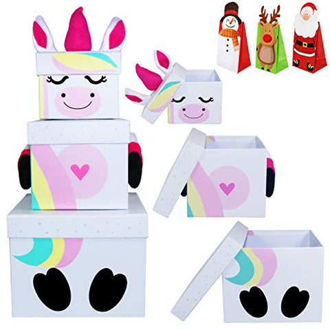 3 Stack-able Gift Unicorn Christmas Eve Boxes | Present Boxes 