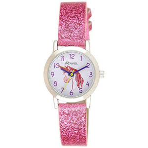RAVEL- Unicorn Girls Analogue Classic Quartz Watch With Glittery Pink Strap 