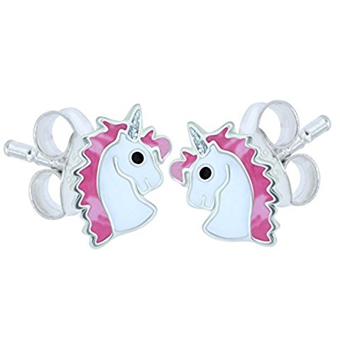 Katy Craig Sterling Silver Unicorn Earrings - Pink