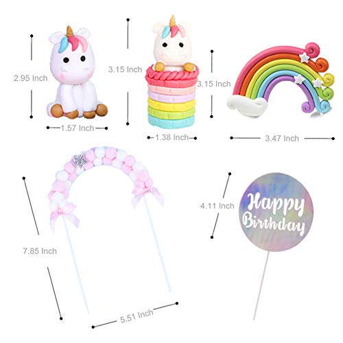 Unicorn Cake Topper Decoration 27 Pcs Including 7 Clouds, 1 Rainbow, 1 Star Hairball Arch, 6 Balloons, 5 Stars, 4 Support Stick, 2 Unicorns, 1 Happy Birthday, for Kids Birthday Baby Shower Party