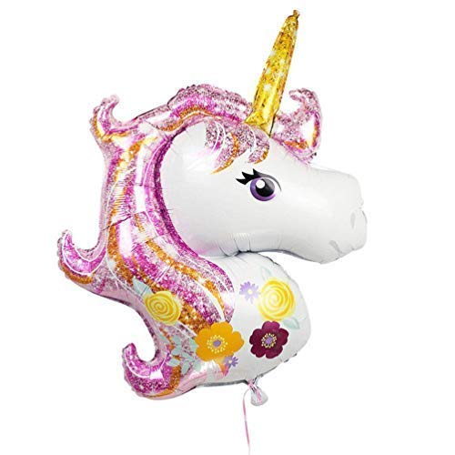 Unicorn face balloon - pink with horn