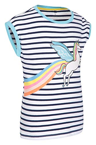 Unicorn 100% Cotton T-Shirt, Lightweight, Stripey Top, Capped Sleeves