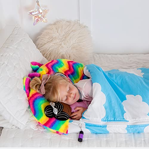 a rain bow slppeing bag for kidsin a Kids Sleeping Bags, Glow in The Dark Slumber Kids, Toddler Nap Mat with Pillow and Blanket for Sleepover, Daycare, Preschool (62" x 28") (Unicorn) : Toys & Games This fun and colorful slumber sack is sure to be the center of attention at the next sleepover Happy Nappers: Pillow & Sleepy