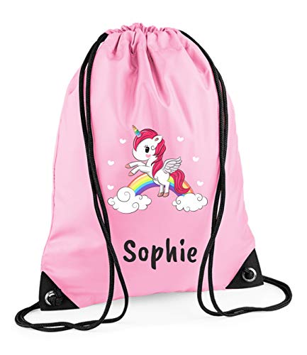 Personalised Name Unicorn Drawstring Bag Pink