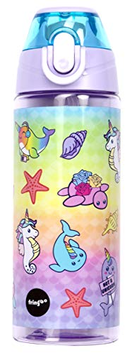 Fringoo - Unicorn Sea Creatures Kids Water Bottle with Straw |  600ml