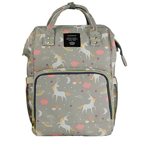 Unicorn Design | Lequeen Waterproof Baby Nappy Changing Bag | Grey 