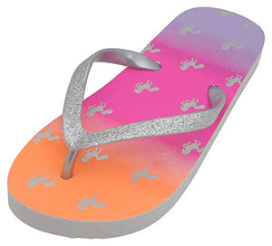 Girls Summer Fun Printed Flip Flops | Orange Ombre | Unicorn Design 