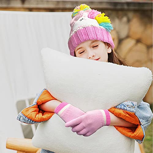 Girls Unicorn Pom Pom Hat & Gloves Set