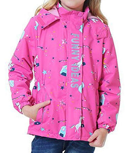 iDrawl Girls Children Pink Unicorn Waterproof Jacket Rain Jacket