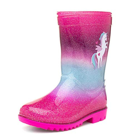 Kids Pink & Blue Unicorn Glitter Wellington Boot 