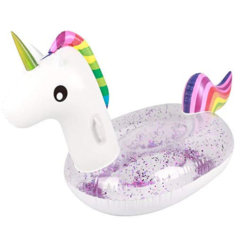 Glitter Rainbow Unicorn Ride On Pool Float 
