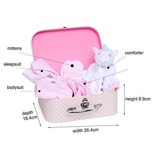 Unicorn Baby Gift Set - for Baby Girl with Newborn Essentials Including a Unicorn Comforter, Bodysuit, Sleepsuit, Cotton Bib and Mittens
