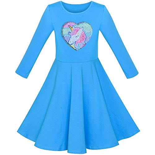 Unicorn Blue Dress For Girls Sequinned 
