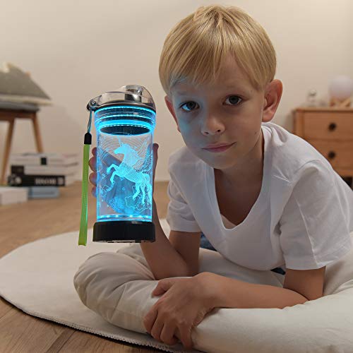 Kids Water Bottle With 3D Glowing Unicorn | Illusion LED Light |  14 0z 