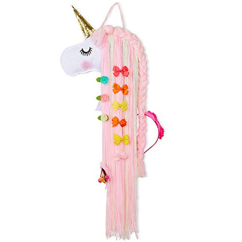 Unicorn Hair Clip Organiser - Girls Bedroom Wall Hanging - Pink & White 