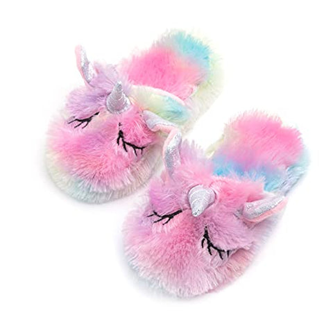 Girls Soft Unicorn Slippers | Fluffy | Soft & Cosy | Pink & Lilac