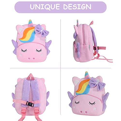 Toddler Backpack for Girls, VASCHY Girls Cute Childrens Backpack Plush Animal Small Daycare Kids Backpack for Little Kids Girls Gifts Pink Unicorn