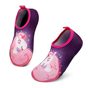 Kids happy unicorn purple pink aqua shoe water sock