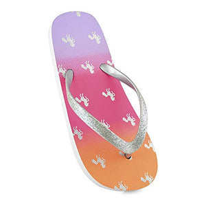 Ombre Unicorn Print Flip Flops With Glitter Strap | Girls