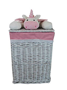 White and Pink Unicorn Wicker Laundry Basket
