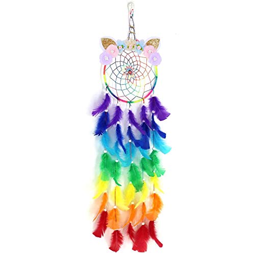 Rainbow Unicorn Dream Catcher | Large | Coloured Feathers | Handmade 