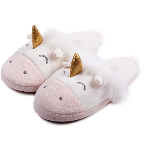 Unicorn Animal Fleece Slippers | Indoor Outdoor Home Slippers | Cozy Plush Memory Foam 