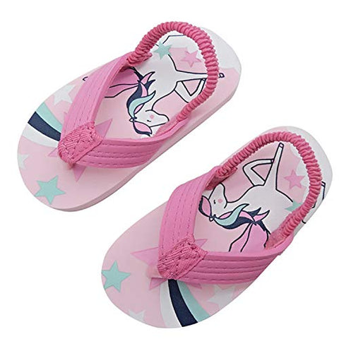 Unicorn Kids Flip Flops | Girls | Sliders | Summer Thong Sandals With Back Strap | Pink 