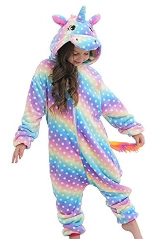 Girls Unicorn Pyjamas Onesie | Soft Unicorn Sleepsuit for Kids | Rainbow Polka Dots