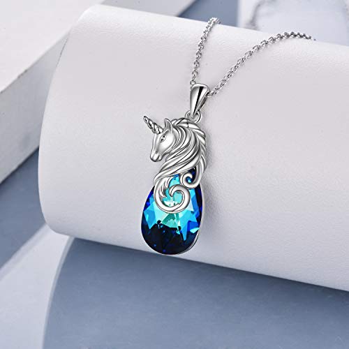 Silver & Blue Crystal Unicorn Necklace 