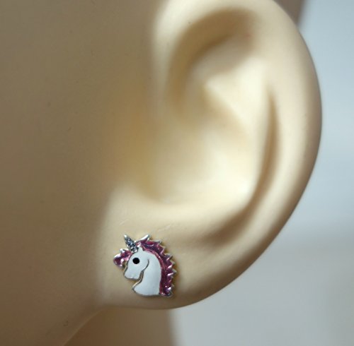 girls Pink Unicorn Earrings - Sterling Silver