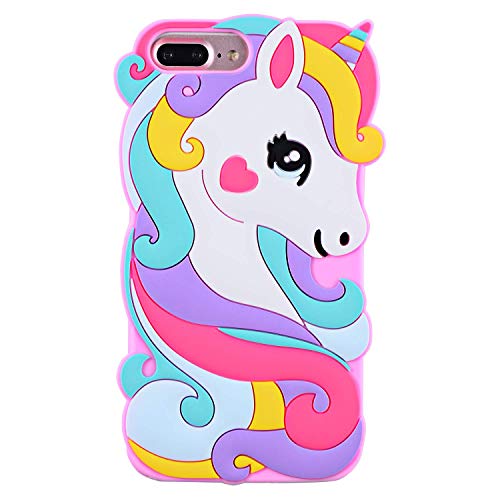 Liangxuer Vivid Unicorn Case for iPhone 7 Plus/8 Plus/6 6s Plus 5.5",Soft 3D Silicone Cute Animal Rubber Cover,Kawaii Cartoon Girls Kids Cases.Fun Character Protector Skin Shell for 6Plus