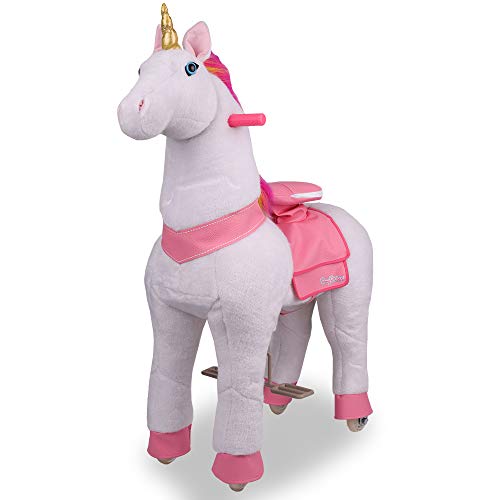 Unicorn Pony Plush Ride On White Pink