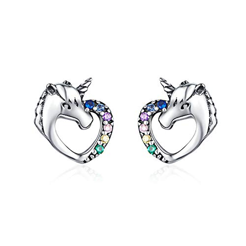 Unicorn Rainbow Stud Earrings-925 Sterling Silver Dazzling Unicorn