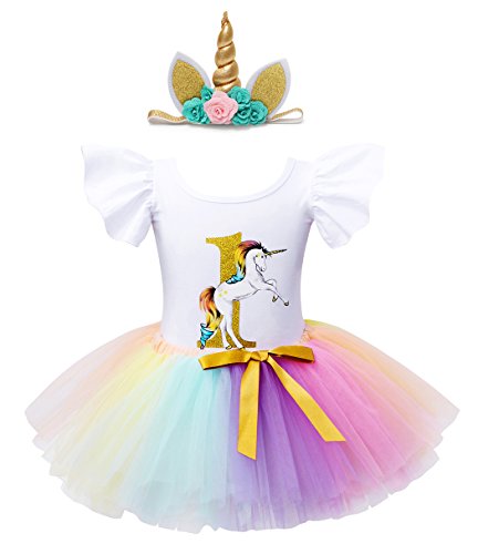 Princess Unicorn Tutu Dress | 3Pcs Set Romper + Skirt + Unicorn Headband, 1st Birthday